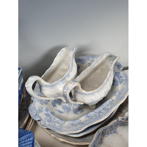 271 - A quantity of blue and white transfer decorated Plates, Tureens, pair of Vases, another baluster Vas... 