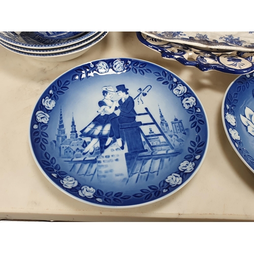 272 - A small quantity of blue and white Ceramics including Willow pattern Teapot A/F, a pair of Copenhage... 