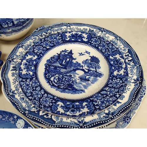 272 - A small quantity of blue and white Ceramics including Willow pattern Teapot A/F, a pair of Copenhage... 