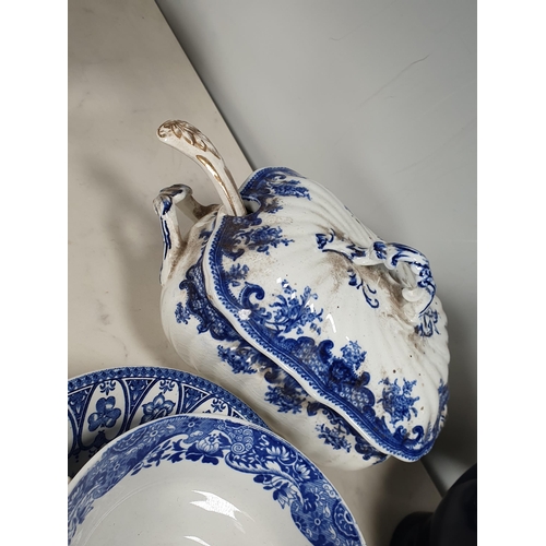 272 - A small quantity of blue and white Ceramics including Willow pattern Teapot A/F, a pair of Copenhage... 