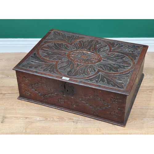 292 - An antique carved oak Bible Box, 2ft 1