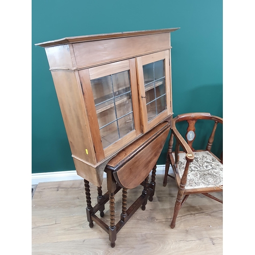 295 - A leaded glazed door Wall Cupboard, an oak barley twist Dropleaf Table, upholstered Elbow Chair, a t... 