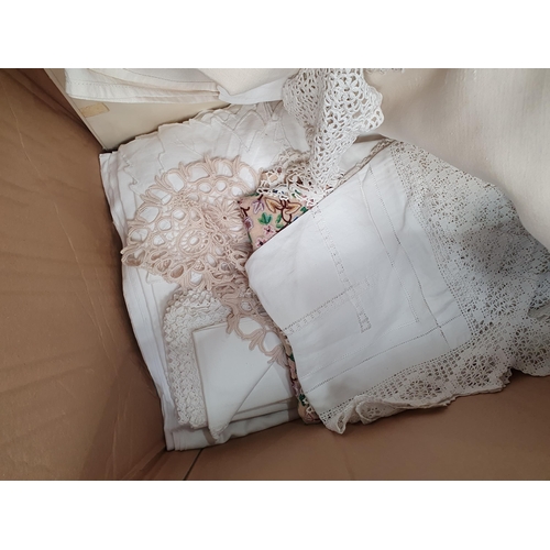 337 - A box of linen and Table Clothes