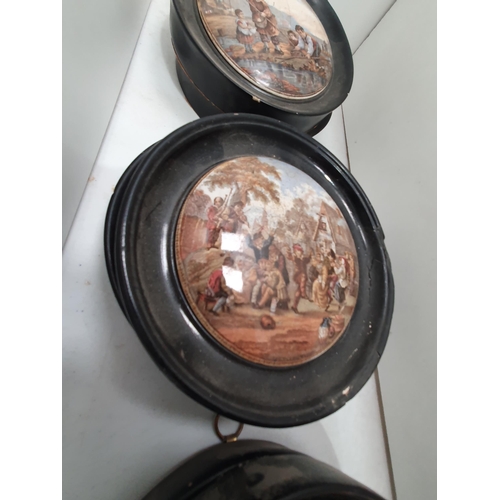 348 - Seven framed Prattware pot Lids