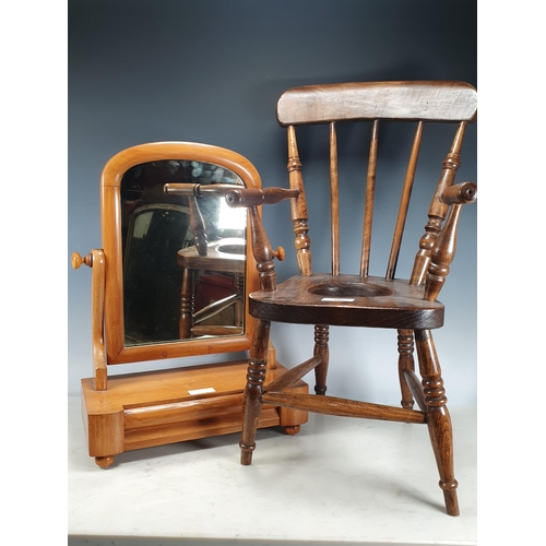 44 - A 19th Century Childs Potty Chair, on turned legs and a Victorian satinwood small Dressing Mirror fi... 