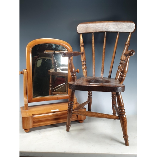 44 - A 19th Century Childs Potty Chair, on turned legs and a Victorian satinwood small Dressing Mirror fi... 