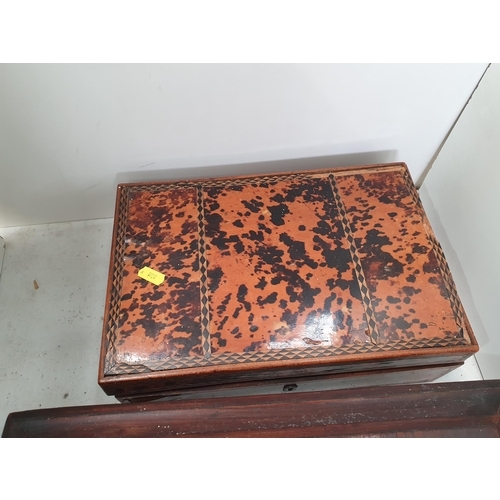 381 - A 19th Century rosewood Tea Caddy, 13in A/F, a tortoiseshell Work Box, 12in A/F, a Chinese carved Br... 