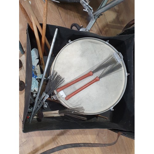 465 - An Olympic Premier Drum with Temple Block, Symbols and Foot Pedal and with photo of the Band.