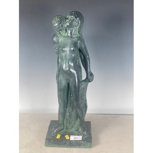 831 - A bronze effect Sculpture of two lovers, signed Degroot