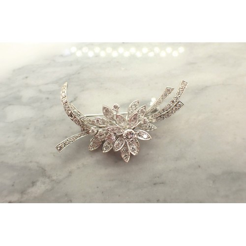 164 - A Diamond Flower Spray Brooch set throughout brilliant-cut stones, 47mm wide, approx 12.50gms