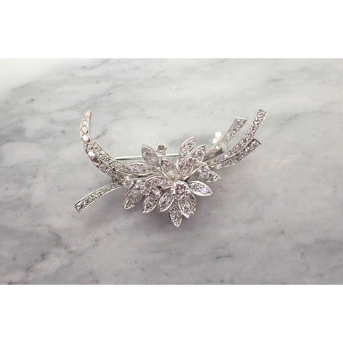 164 - A Diamond Flower Spray Brooch set throughout brilliant-cut stones, 47mm wide, approx 12.50gms