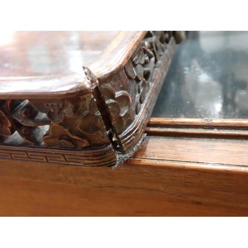 140 - A Chinese hardwood two handled Tray with floral carved and pierced gallery, Chinese silver mounts, 2... 