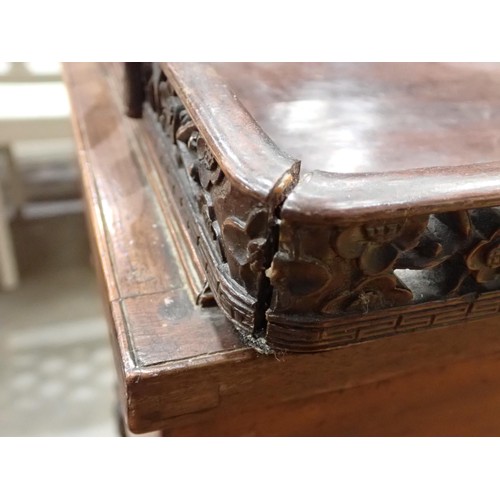 140 - A Chinese hardwood two handled Tray with floral carved and pierced gallery, Chinese silver mounts, 2... 