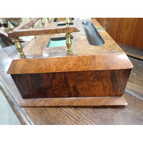 492 - A 19th Century walnut veneered Desk Stand with raised gallery, single fitted drawer and pull out lea... 