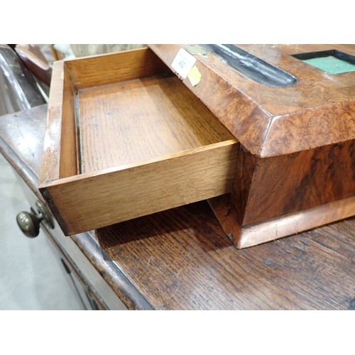 492 - A 19th Century walnut veneered Desk Stand with raised gallery, single fitted drawer and pull out lea... 