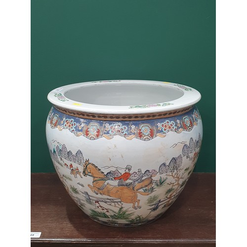 378 - A Chinese Jardiniere depicting a hunting scene, 18in diam