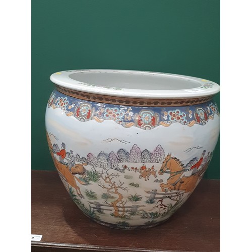 378 - A Chinese Jardiniere depicting a hunting scene, 18in diam