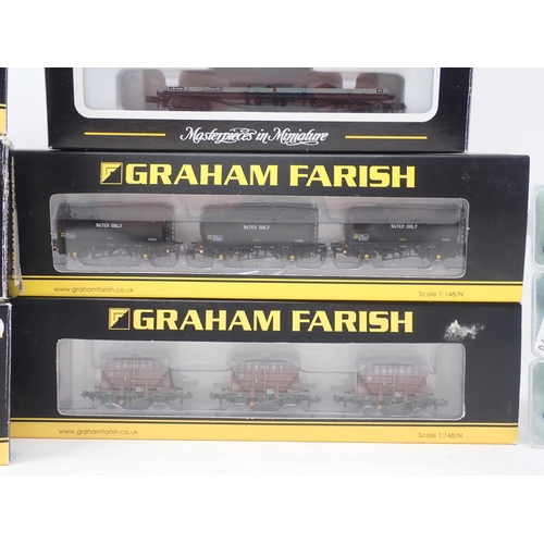 155 - Graham Farish N gauge Wagons to include; Set of TTA Tank Wagons, Set of Presflo Cement Wagons BR Bau... 