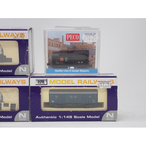 157 - Five Dapol N gauge Wagons including 3x six wheel Milk Tanks, Unigate Creameries Tank and BR blue Van... 