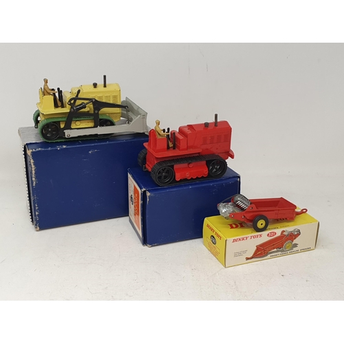 195 - A boxed Dinky Toys No.321 Massey-Harris Manure Spreader, a boxed No.563 Heavy Tractor and a boxed No... 