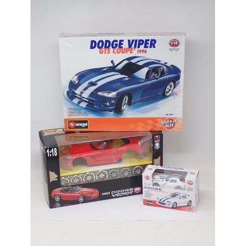 63 - A boxed and sealed Burago 1/18th scale Dodge Viper Metal Kit, a Burago 1/43 scale Dodge Viper Kit an... 
