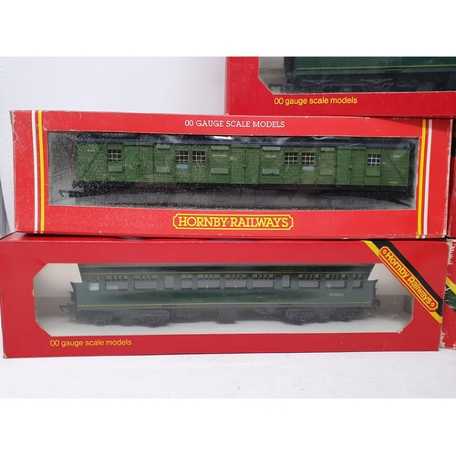 654 - Five boxed Hornby 00 gauge Coaches and a boxed SR Luggage Van