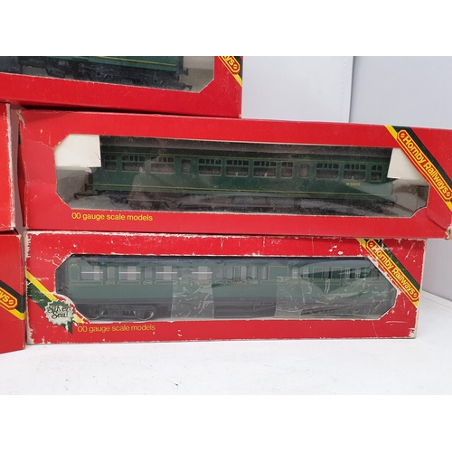 654 - Five boxed Hornby 00 gauge Coaches and a boxed SR Luggage Van