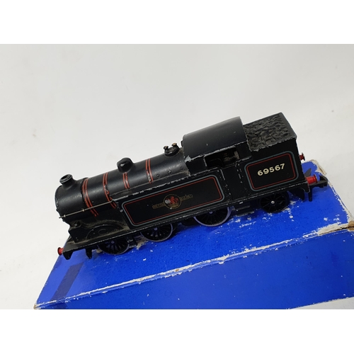 718 - Boxed Hornby Dublo EDL17 BR gloss black 0-6-2T, another Hornby-Dublo 0-6-2T in replacement box and t... 