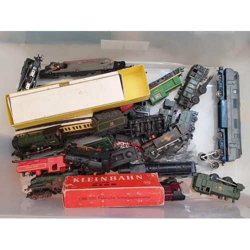 735 - A box of mainly play worn Triang, Kleinbahn, Trix and other HO and 00 gauge Locomotives and Rolling ... 