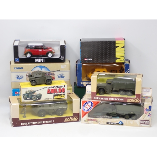 86 - A boxed Solido Panhard AML90, a Solido M34 Army Wagon, a Solido No.6027 VAB 4x4, a Solido limited ed... 