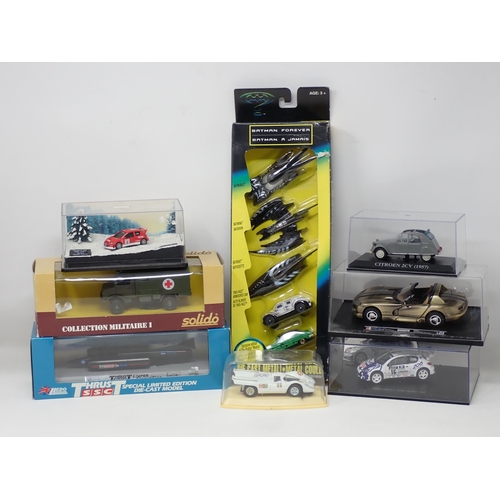 90 - A box of modern boxed diecast Models including Lledo Thrust Super Sonic Car, Batman Forever Set, Cor... 