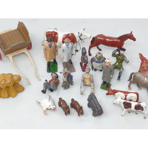 95 - A box of Britains Farm Animals, Fencing, Hay Stacks, Trees, Bridge and Carts