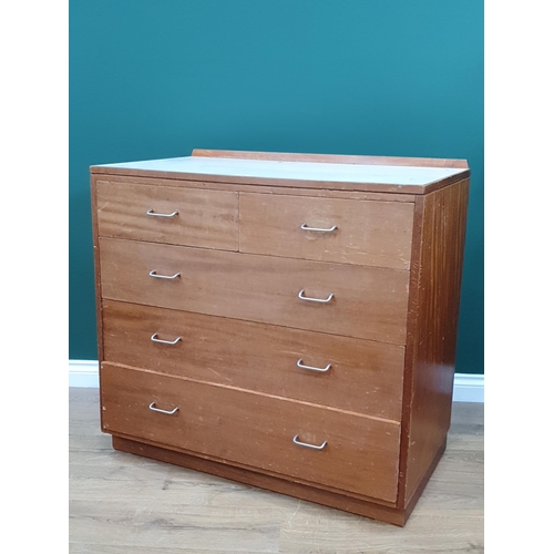 75 - A mahogany Chest of two short, three long Drawers with formica top on plinth base (Ex Military), 3ft... 