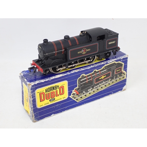 254 - Two scarce Hornby Dublo Locomotives, 3218 2-6-4T, VG, emblems slightly dull, box fair but complete; ... 