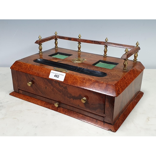 498 - A 19th Century walnut veneered Desk Stand with raised gallery, single fitted drawer and pull out lea... 