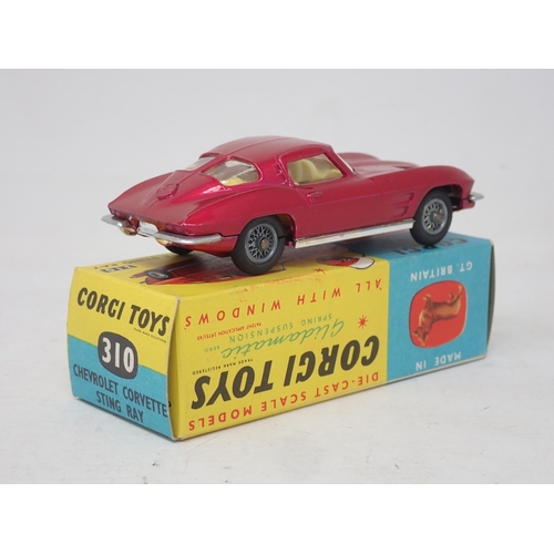 265 - Corgi Toys 310 metallic red Chevrolet Corvette Stingray, boxed