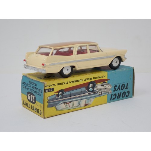 326 - Corgi Toys 219 cream Plymouth Suburban Station Wagon, boxed