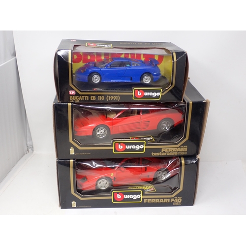 435 - Three Burago diecast Vehicles including 1:18 scale Ferrari F40, 1:18 scale Ferrari Testarossa and 1:... 