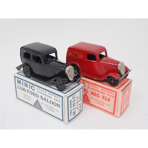 440 - Trian Minic Ford Royal Mail Van and £100 Ford Saloon, both in reproduction boxes