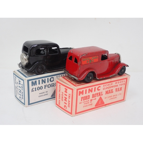 440 - Trian Minic Ford Royal Mail Van and £100 Ford Saloon, both in reproduction boxes