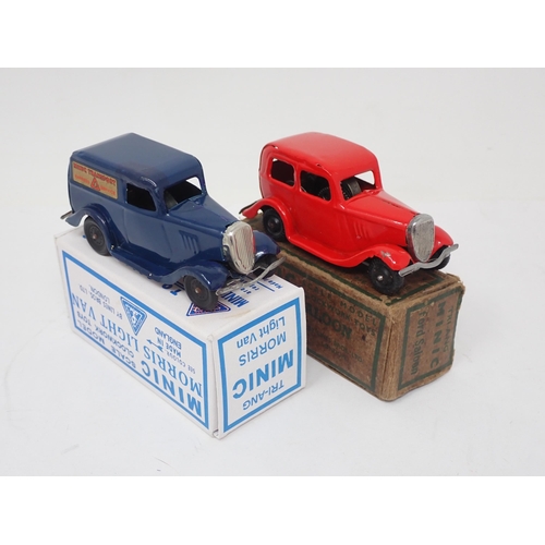 442 - Triang Minic Ford Saloon in damaged box, Morris Saloon in damaged box and Morris Light Van in reprod... 