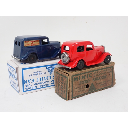 442 - Triang Minic Ford Saloon in damaged box, Morris Saloon in damaged box and Morris Light Van in reprod... 