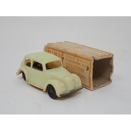 442 - Triang Minic Ford Saloon in damaged box, Morris Saloon in damaged box and Morris Light Van in reprod... 