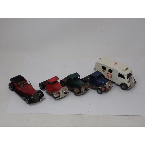 446 - Three Triang Minic Articulated Lorry Cabs, an Ambulance and an open topped Tourer