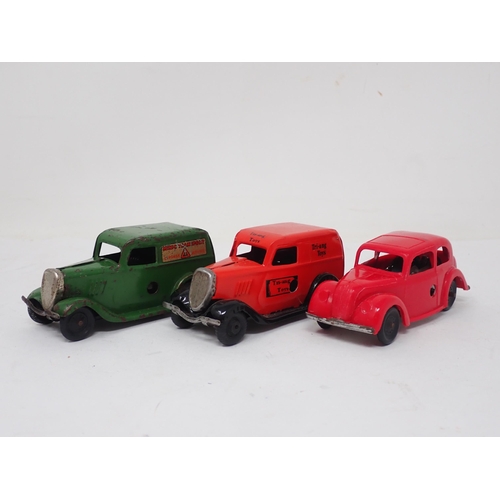 450 - Two Triang Minic clockwork Vans and a plastic clockwork Car