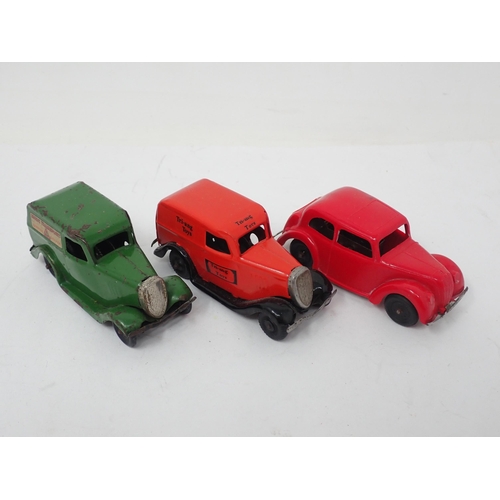 450 - Two Triang Minic clockwork Vans and a plastic clockwork Car