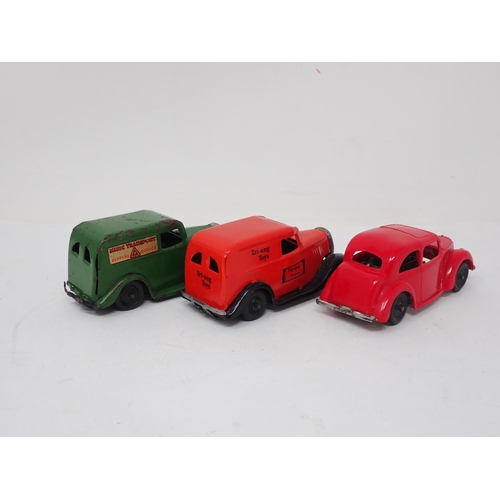 450 - Two Triang Minic clockwork Vans and a plastic clockwork Car