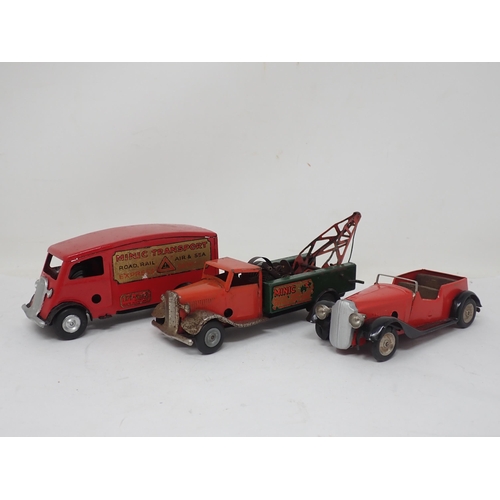 454 - Triang Minic four seater Car, a Recovery Truck and a Van