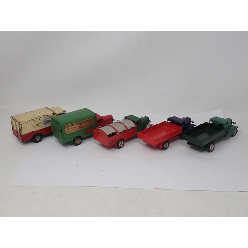 455 - Five Triang Minic clockwork Vehicles including two open Lorries, Refuse Van and two other Vans