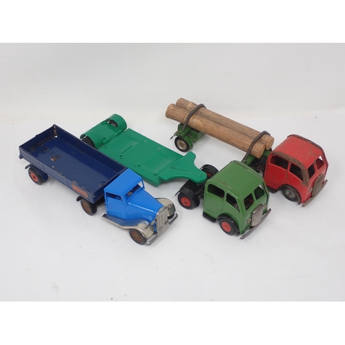 456 - Three Triang Minic clockwork Lorries including Timber Wagonm Low-loader and Articulated Lorry